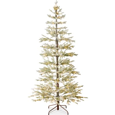 Best Choice Products Pre-Lit Sparse Christmas Tree 9ft Artificial Flocked Pine Holiday Dcor Aspen Noble Fir White & Multicolor LED Lights- Green