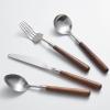 BILKAR Solid Wood Walnut Handle Stainless Steel Steak Knife and Fork Western Food Knife and Fork Dessert Cutlery Set view 2