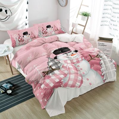Alandar Home Twin Duvet Cover Sets Snowman Christmas Pink Xmas Tree,3 Piece Bed Set Ultra Soft Quilt Covers and Pillowcases,Winter Snowflakes Microfiber Bedding Set for Bedroom Guest Room Dorm