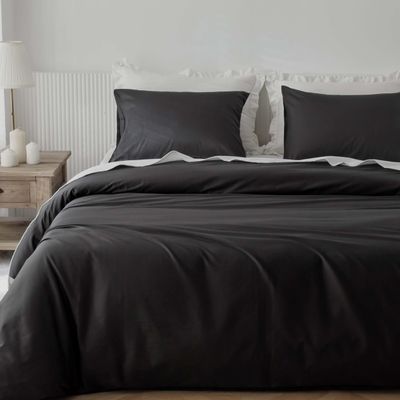 HeimenAogo 600TC Egyptian Cotton Duvet Cover Full Size Sateen Weave, Silky Soft and Breathable Bedding Set with Zipper Closure, Long Staple Cotton Bed Linen Moonless Night Black 3Pcs (80"90")