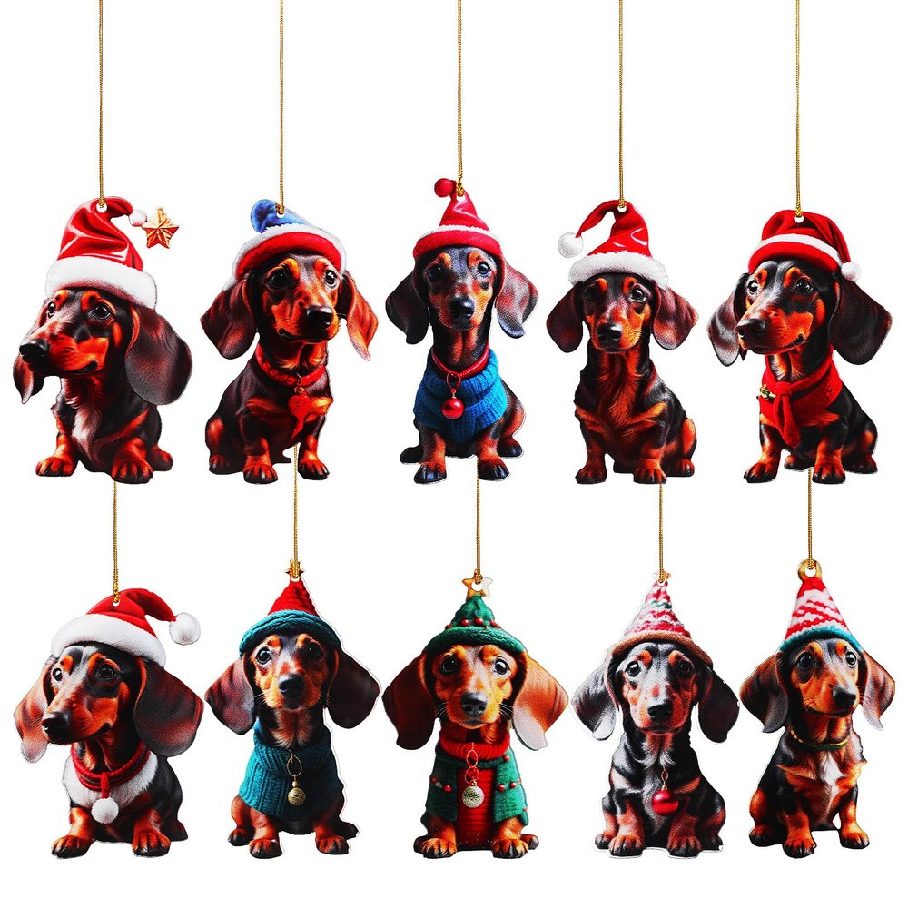 VANZACK 10Pcs Dachshund Pendant Dachshund Ornament Christmas Dog Pendants Acrylic Christmas Tree Decoration for Window Tree Decorative Hanging Ornaments