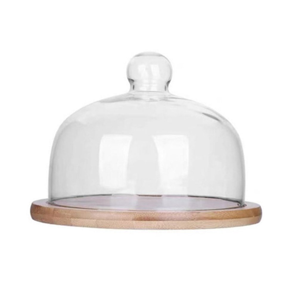 ABOOFAN Wooden Cake Tray Display Stand with Dome Cake Server and Glass Cover