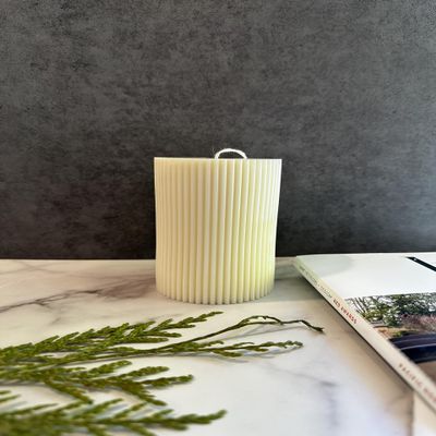 Ribbed Pillar Candle Organic Soy Wax Aesthetic Candle, Decorative Candle, Wedding Candle, Christmas Eve Candle 4 * 2.5 inch (Pumpkin Spice Buttercream, 4 * 2.5inch Orange)