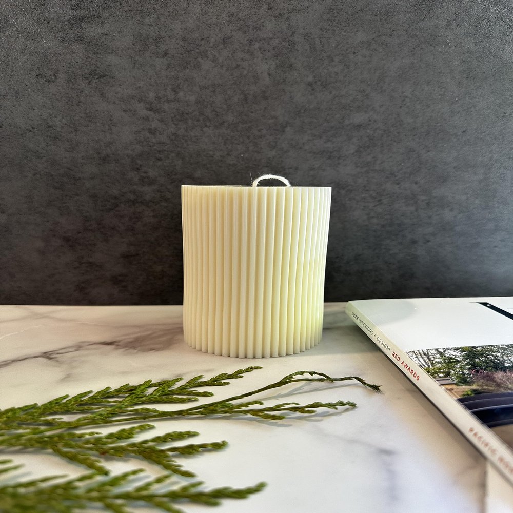 Ribbed Pillar Candle Organic Soy Wax Aesthetic Candle, Decorative Candle, Wedding Candle, Christmas Eve Candle 4 * 2.5 inch (Pumpkin Spice Buttercream, 4 * 2.5inch Orange)