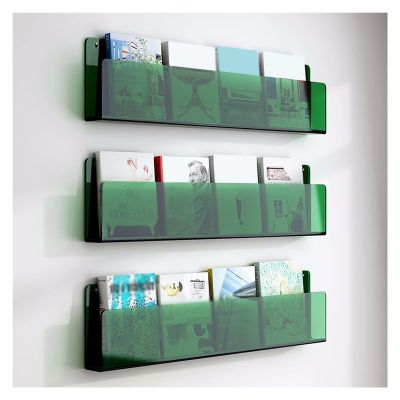 LZMZMQ 3 Pack Acrylic Brochure Holder Wall Mount, Study Room/Bookstore Hanging Bookshelf, Waiting Room/Exhibition Organiser Rack, 40 60 80 100 120 cm Long (Color : Green, Size : 120x15x5cm)