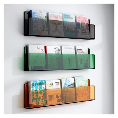 LZMZMQ 3 Pack Acrylic Brochure Holder Wall Mount, Study Room/Bookstore Hanging Bookshelf, Waiting Room/Exhibition Organiser Rack, 40 60 80 100 120 cm Long (Color : Combination-A, Size : 80x15x5cm)