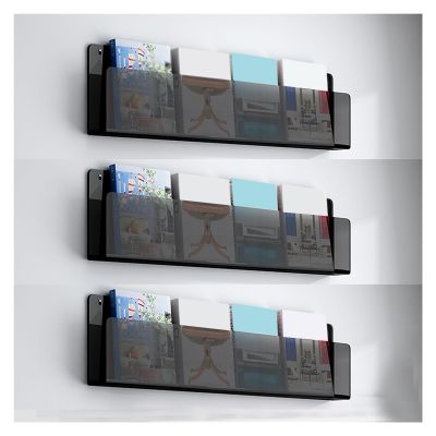 LZMZMQ 3 Pack Acrylic Brochure Holder Wall Mount, Study Room/Bookstore Hanging Bookshelf, Waiting Room/Exhibition Organiser Rack, 40 60 80 100 120 cm Long (Color : Grey, Size : 40x15x5cm)