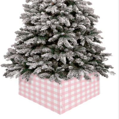 Christmas Tree Collar, Pink Buffalo Plaid Tree Collars Foldable Christmas Tree Ring, Farmhouse Pink White Checkered Tree Skirt Xmas Tree Stand for Christmas Decorations & Gifts 4Pcs-17"x10"