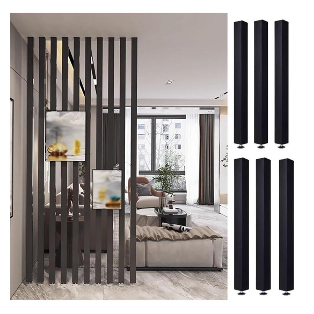 JLXJYS 6pcs Space Divider Post, Tall 7.6ft/7.2ft/6.9ft/6.6ft/6ft/5.6ft/5.3ft Room Partition Wooden Room Divier Freestanding Retractable, Customized Size (Color : Black6pcs, Size : 230cm/7.6ft)