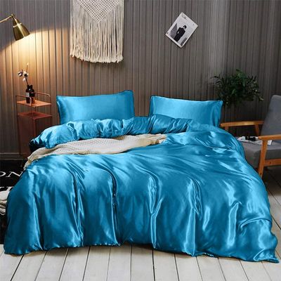 Kanak Bedding Satin 5 Piece Silk Like Duvet Cover Set,Ultra Soft and Breathable Bedding Set with 1pc Duvet Cover Zipper Closure & 4Pillow Cover.(TurqBlue,Full XL)