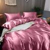 Kanak Bedding Satin 5 Piece Silk Like Duvet Cover Set,Ultra Soft and Breathable Bedding Set with 1pc Duvet Cover Zipper Closure & 4Pillow Cover.(Rose Pink,Super Queen) view 2