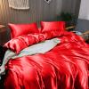 Kanak Bedding Satin 5 Piece Silk Like Duvet Cover Set,Ultra Soft and Breathable Bedding Set with 1pc Duvet Cover Zipper Closure & 4Pillow Cover.(Blood Red,Twin) view 2