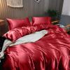 Kanak Bedding Satin 5 Piece Silk Like Duvet Cover Set,Ultra Soft and Breathable Bedding Set with 1pc Duvet Cover Zipper Closure & 4Pillow Cover.(Burgundy,Short Queen) view 2