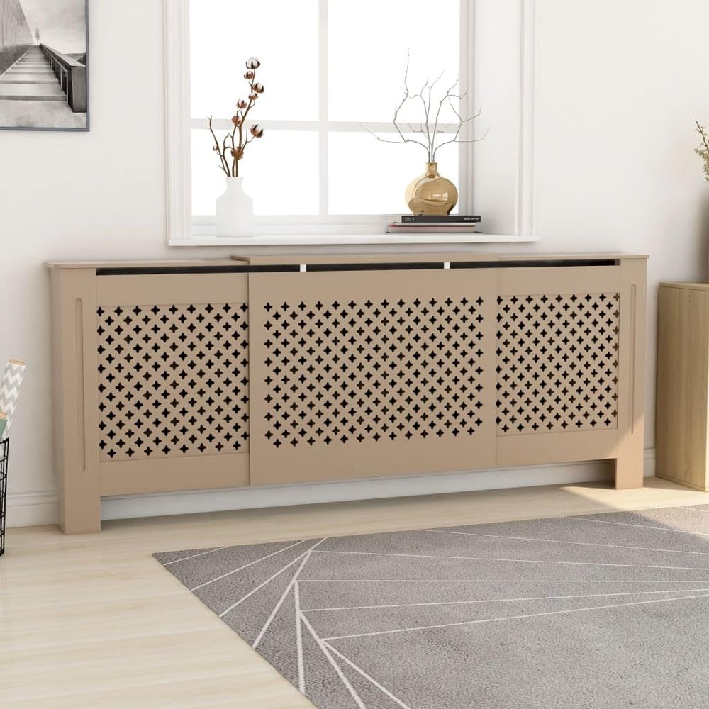 GOLINPEILO Brown Radiator Cover MDF Heating Radiator Cabinet Living Room Furniture Decor, Brown/Cross Style, 80.7"x8.1"x32.1"