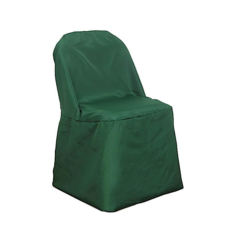 Balsa Circle 12 pcs Hunter Green Polyester Folding Chair Covers Linens for Wedding Reception Party Supplies Decorations