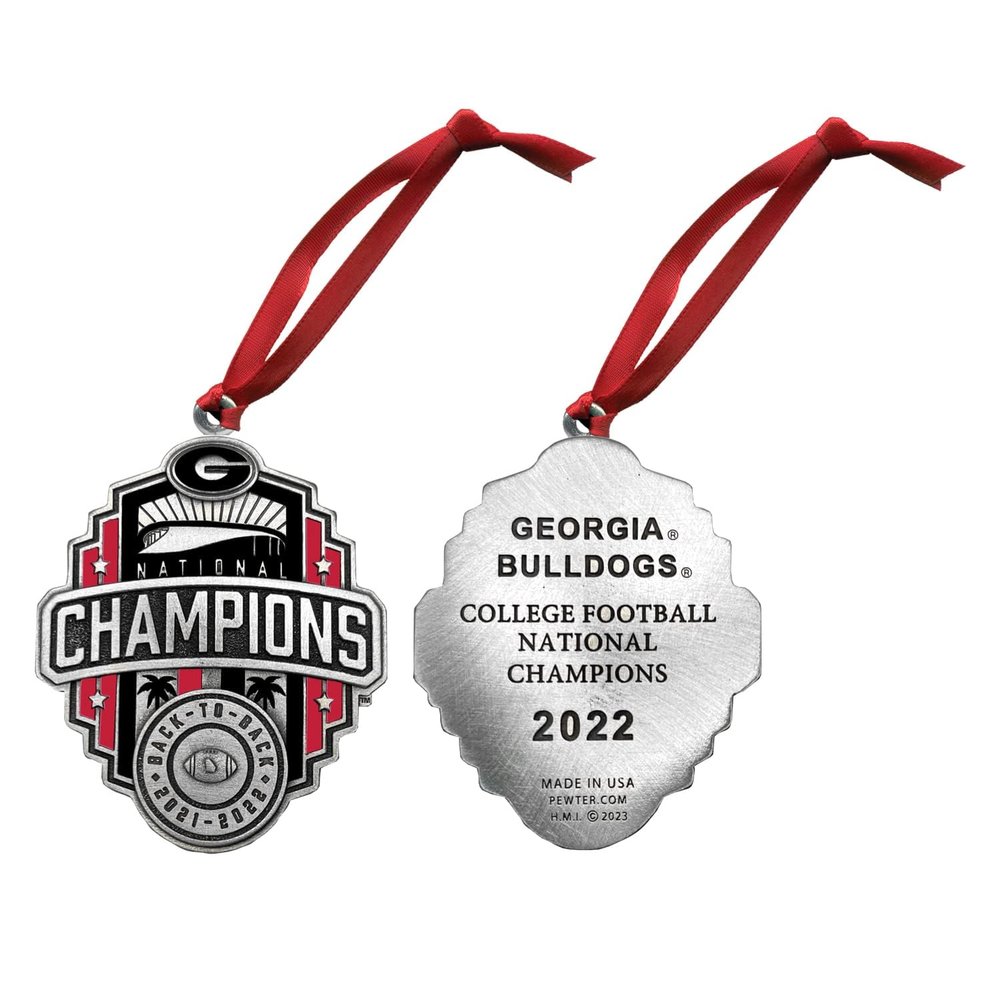 2025 Georgia Bulldogs National Championship Back to Back Ornament | Hand-Sculpted Christmas Tree Ornament | Intricately Crafted Metal Pewter Alma Mater Inlay