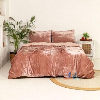DecorAvenue Ultra-Luxe Solid Velvet Duvet Cover, Boho Bedding UO Comforter Bedding Donna Cover,3 Pc Duvet Set, Velvet Bedding Set (Rose Gold,Full 80" x 90")