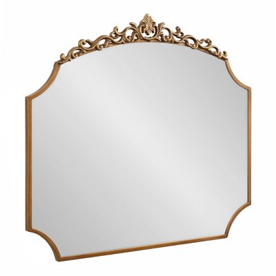 Kate and Laurel Arendahl Ornate Traditional Arched Scallop Mirror; 36 x 32; Gold; Decorative Baroque Style Scalloped Arch Vintage Gold Mirror with Wide Frame and Ornamental Crown