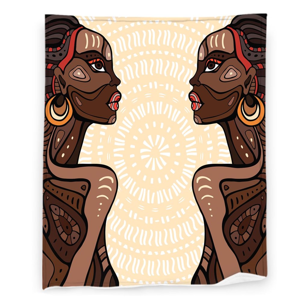 African American Women Blanket 40" x 50" Tribal Ethnic Afro Lady Super Soft Bedding Fleece Throw Blanket Microfiber Flannel Blankets Couch Sofa Warm Lightweight for Boys Girls