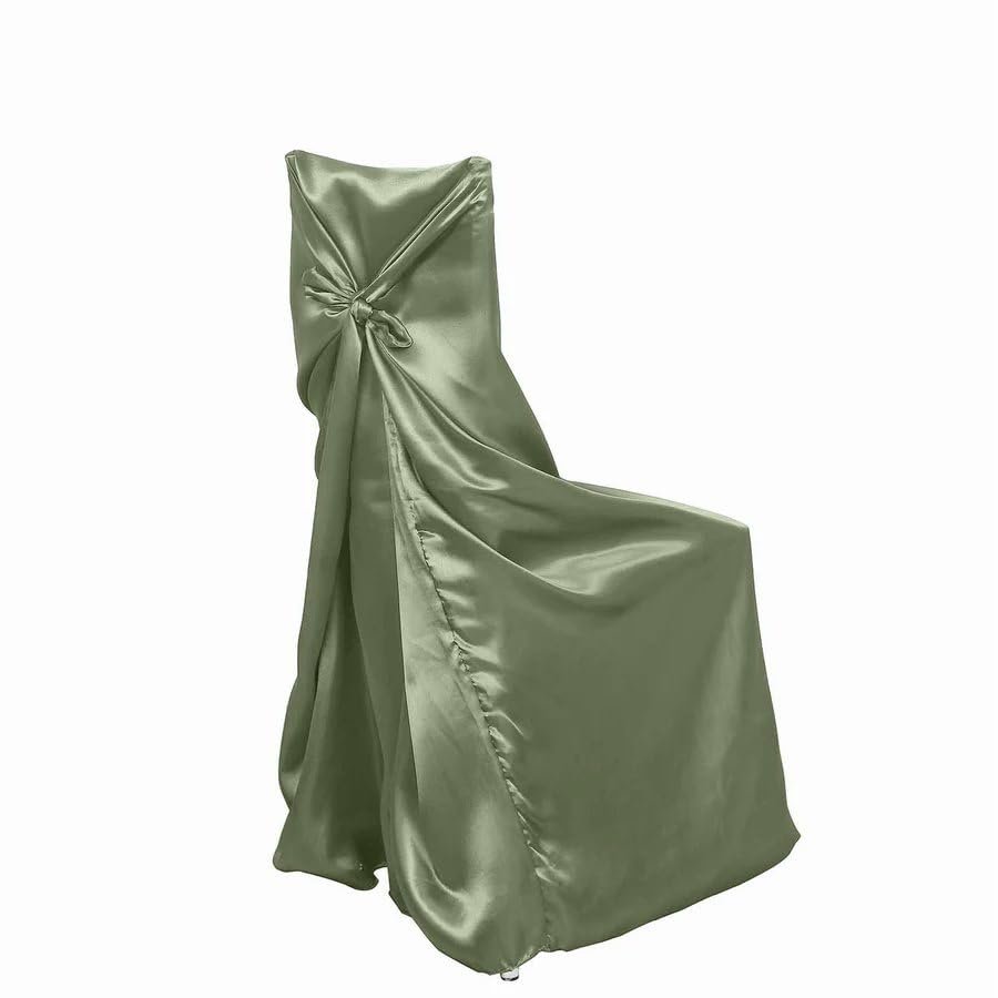 Balsa Circle 12 pcs Eucalyptus Green Universal Satin Chair Covers Slipcovers for Wedding Party Ceremony Reception Decorations