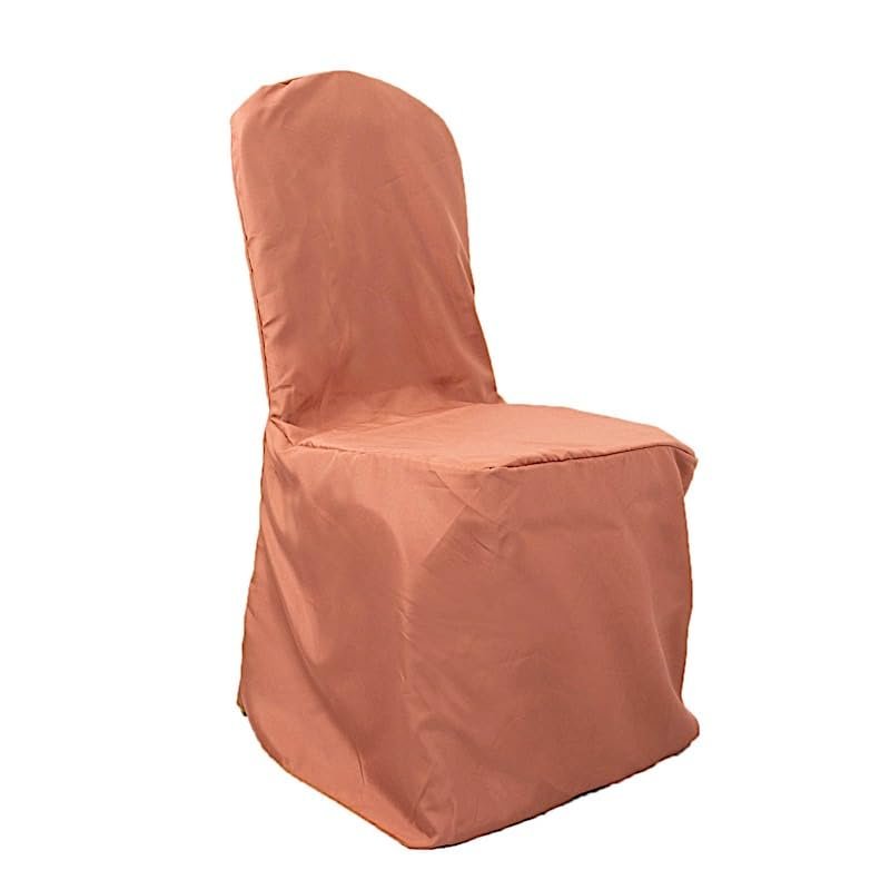 Balsa Circle 12 pcs Terracotta Polyester Banquet Chair Covers for Party Wedding Linens Decorations Dining Ceremony Reception Supplies