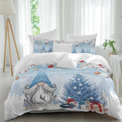 Pine Branch Bed Duvet Cover Queen Size, Washed Patterned Textured Duvet Cover Sets with Zipper & Tiers, Microfiber Soft Comforter Thick Luxury Quilt Cover Christmas Gnomes Balls Silver Blue
