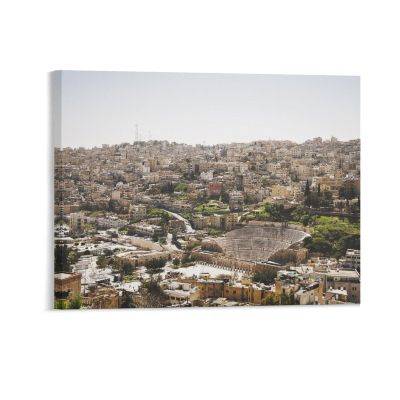 11"x14" Canvas Wall Art Amman Jordan City Urban Buildings Canvas Pictures Modern Poster Prints Framed Minimalist Artwork for Dining Room Bedroom Bathroom Home Decorations Housewarming Gift