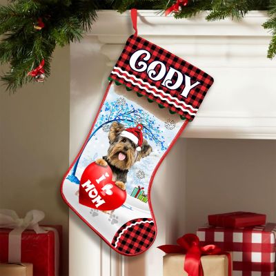 Lovely POD Personalized Yorkshire Terrier 1 Stockings Christmas, Custom Dog Christmas Stocking with Name, Christmas Stockings for Pet Lover, Funny Gifts for Dog Mom Dog Dad, Fireplace Decor