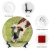 7" Decorative Plate Farm Cow Animal Round Ceramic Plate with Display Stand Modern Porcelain Table Plate Wall Hanging Decoration for Home Office Kitchen Dining Room Collectible Art Souvenir view 3