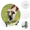 7" Decorative Plate Farm Cow Animal Round Ceramic Plate with Display Stand Modern Porcelain Table Plate Wall Hanging Decoration for Home Office Kitchen Dining Room Collectible Art Souvenir view 4