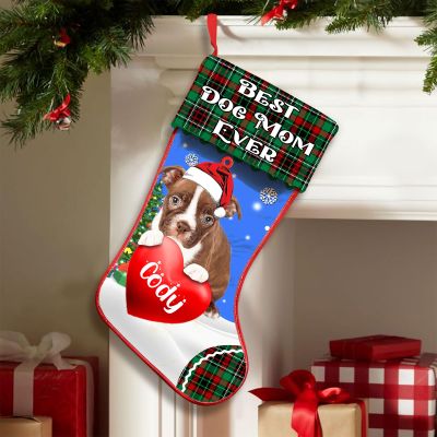 Lovely POD Personalized Boston Terrier 3 Dog Stockings Christmas, Custom Best Dog Mom Ever Christmas Stocking with Name, Christmas Stockings for Pet Lover, Funny Gifts for Dog Mom Dog Dad