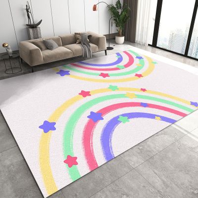 Nordic Simple Rainbow Kids Art Area Rug, Boho Cartoon Colorful Dots Rectangle Rug, Washable Foldable Non-Slip Breathable Carpet Mat for Girls Room Nursery Bedroom Living Room Entryway-6x9ft