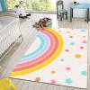 MIORON Cartoon Cute Rainbow Stars Art Kids Rectangle Rugs, Modern Mid-Century Boho Nordic Area Rug, Washable Foldable Non-Slip Home Decor Mat for Nursery Bedroom Living Room Entryway-6x9ft view 4