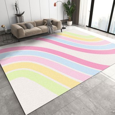 MIORON Nordic Cartoon Cute Rainbow Art Kids Rectangle Rugs, Modern Mid-Century Boho Area Rug, Washable Foldable Non-Slip Home Decor Mat for Nursery Bedroom Living Room Entryway-6x9ft