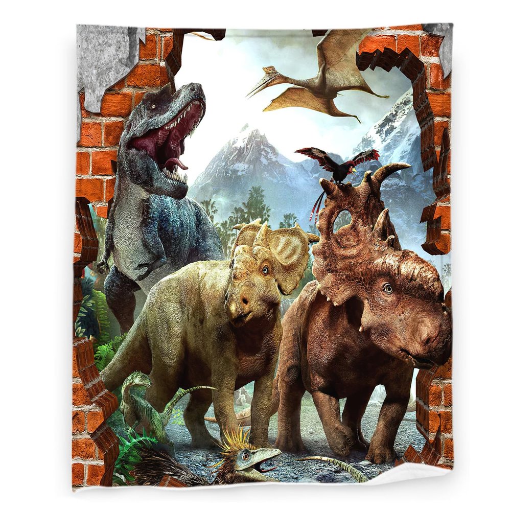 3D Dinosaur Blanket 50" x 60" Jurassic Dino Forest World Animal Super Soft Bedding Fleece Throw Blanket Microfiber Flannel Blankets Couch Sofa Warm Lightweight for Boys Girls