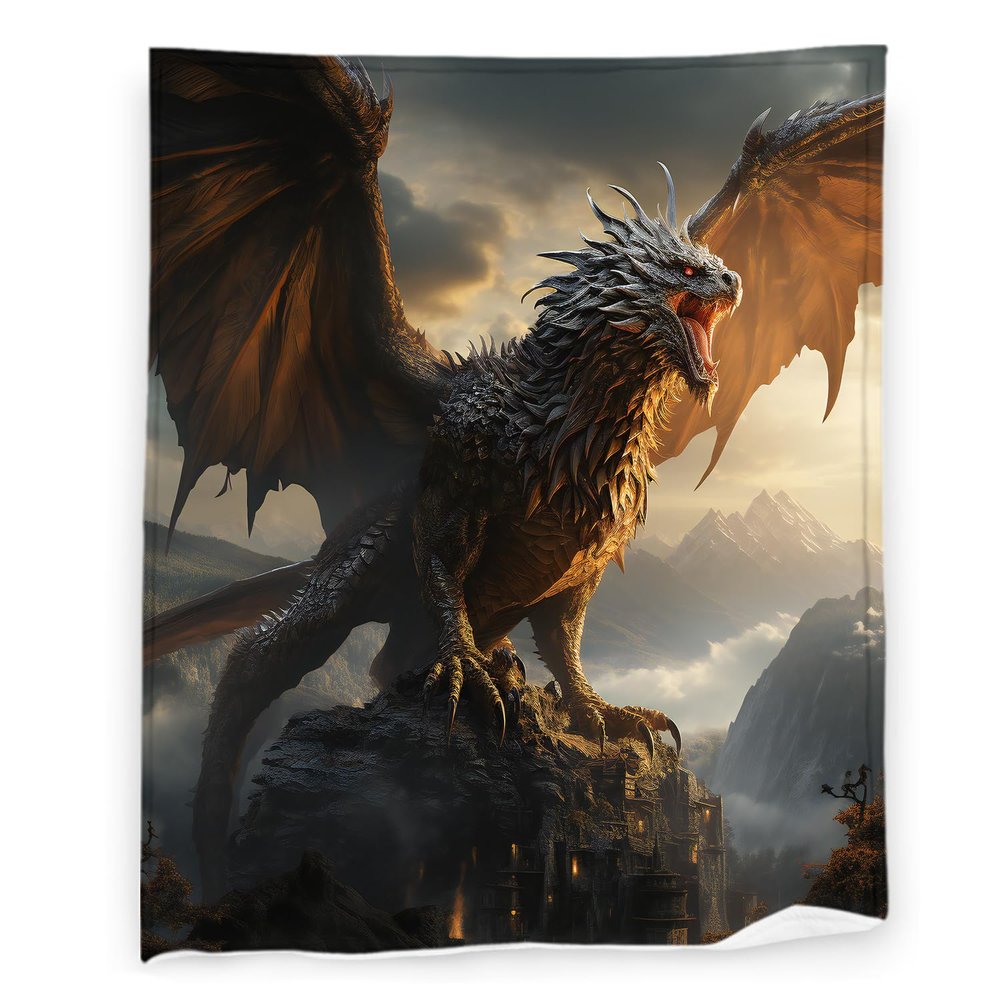 Fantasy Magic Dragon Blanket 40" x 50" Medieval Mythical Scary Animal Super Soft Bedding Fleece Throw Blanket Microfiber Flannel Blankets Couch Sofa Warm Lightweight for Boys Girls