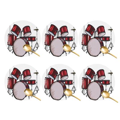Coasters for Drinks Set of 6, Rock Music Drum Drink Coasters for Coffee Table, Table Cup Mat Leather Desk Coaster for Drinks, Bar Coasters for Office Home Decor
