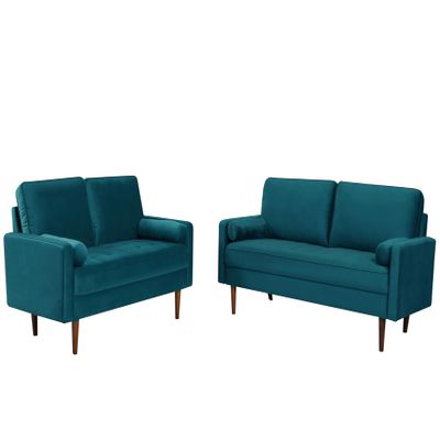 Container Furniture Direct Kent 2 Piece Couch Set for Modern Living Rooms and Compact Spaces, Studio Apartment Furniture with Sleek Design, Includes Velvet Sofa and Loveseat, Greenish Blue