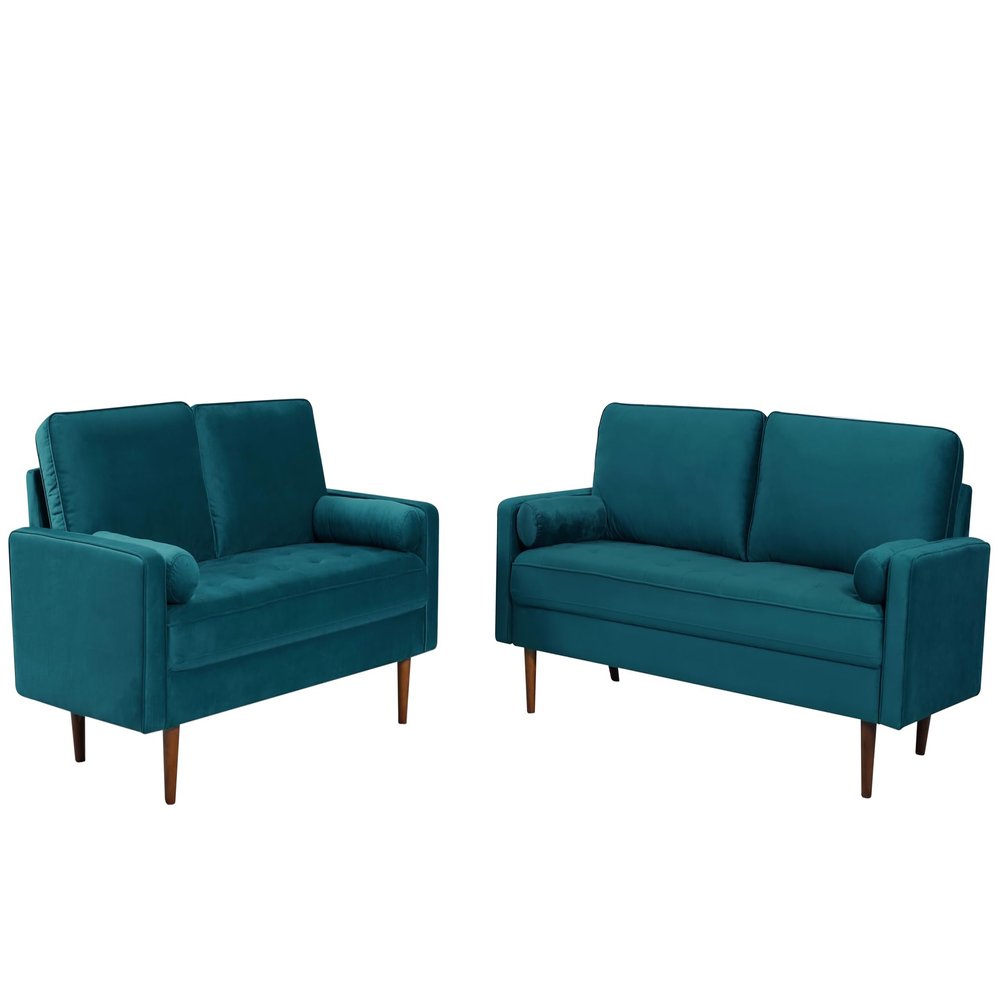 Container Furniture Direct Kent 2 Piece Couch Set for Modern Living Rooms and Compact Spaces, Studio Apartment Furniture with Sleek Design, Includes Velvet Sofa and Loveseat, Greenish Blue