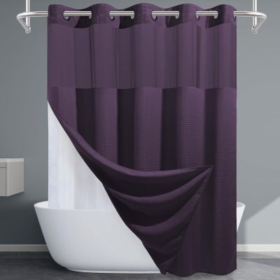 EUTXL Purple Long Hotel Style Shower Curtain with Snap in Liner - 230GSM Waffle Textured,Hotel Grade,Spa Like Bath Curtain,71W x 86H