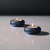 ICNBUYS Handmade Decorative Pebble Tealight Candle Holders Set of 2 - Handcrafted Home Decor Accent for Calming Earthy Aesthetic Black Blue Matte Finish Resin Diameter 2.6 inches view 1