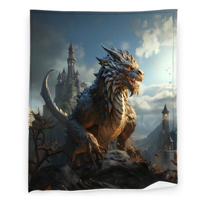 Medieval Dragon Blanket 40" x 50" Magic Scary Fantasy Animal Castle Super Soft Bedding Fleece Throw Blanket Microfiber Flannel Blankets Couch Sofa Warm Lightweight for Boys Girls