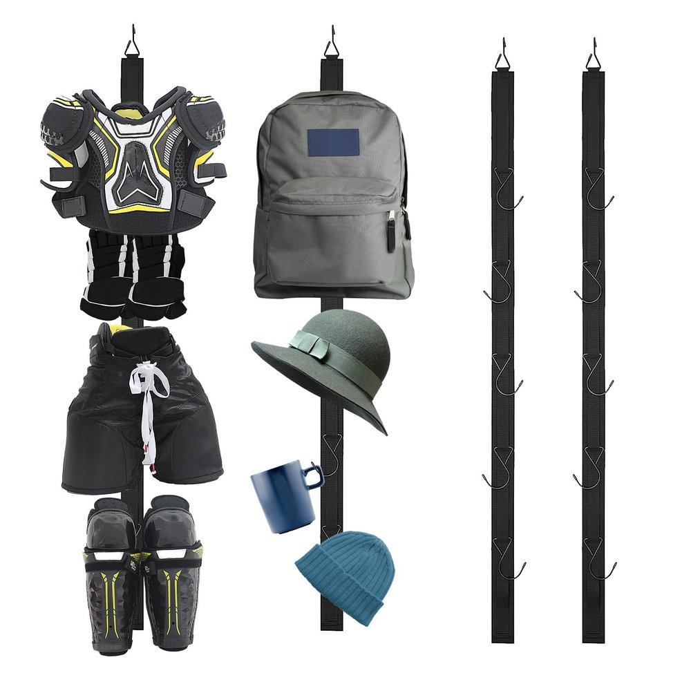 2 Pack Hockey Drying Rack - 5 Hook Hanger, Sports Gear Organizer with Straps - Ice Hockey Gifts (Black)