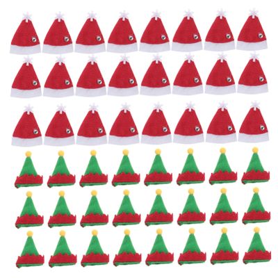 MERRYHAPY Diy Props Holiday Party Accessory 48pcs Mini Christmas Lollipop Hats Santa Hat Decorations for Wine Bottles Random Style