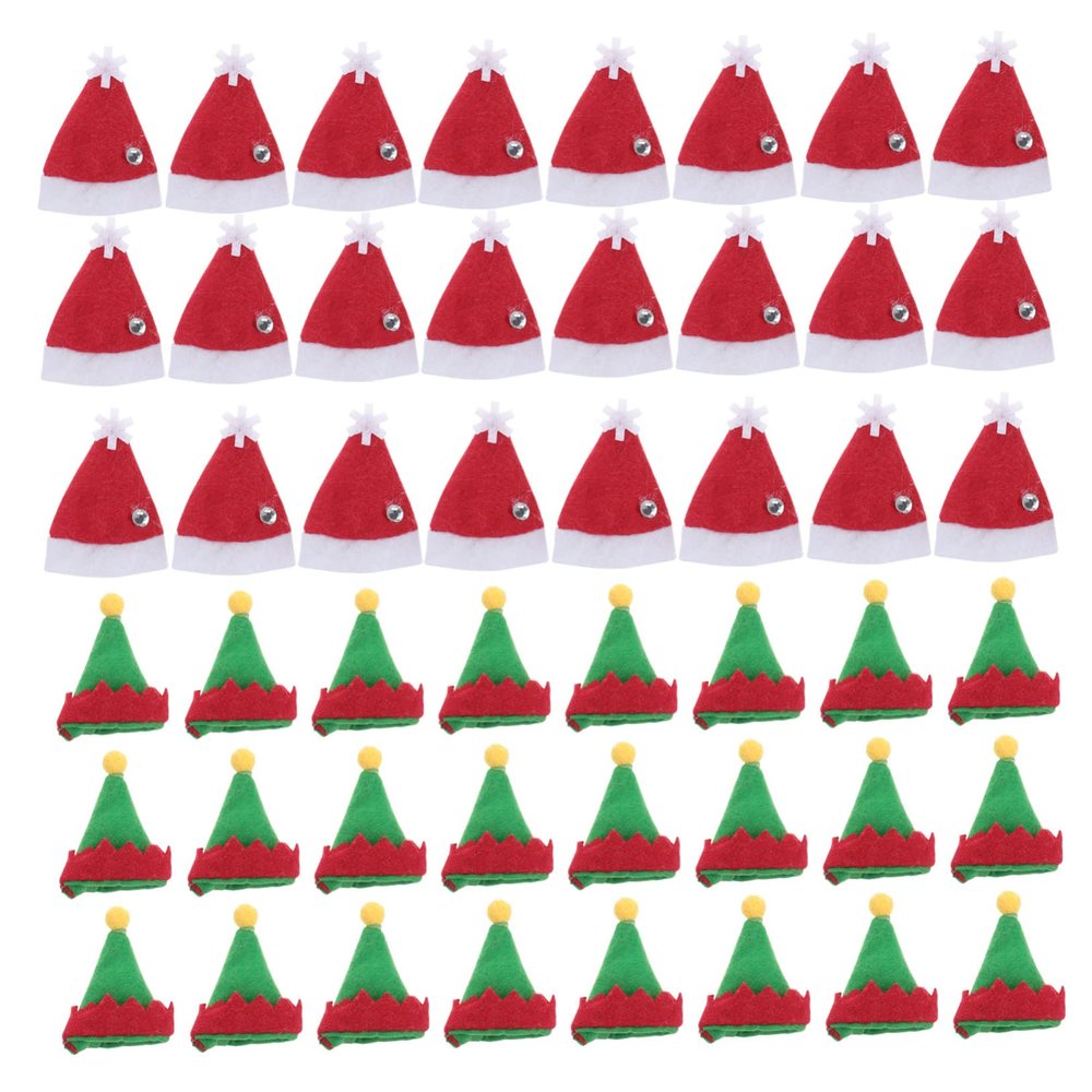 MERRYHAPY Diy Props Holiday Party Accessory 48pcs Mini Christmas Lollipop Hats Santa Hat Decorations for Wine Bottles Random Style