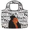 African American Expressions Black and Beautiful Reusable Foldable Nylon Grocery Bag (17W x 21.5H x 2D) with portable square pouch (4.75W x 5H) RB-11 view 1