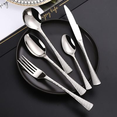 Halloween Essentials Cutlery Silverware Set 70 Piece Flatware Set for 14 Hammered Handle 18/8 Stainless Steel Christmas Family Gatherings include Forks Spoons Dinner Knives Teaspoons Set