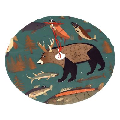 Lodge Bear Deer Fishes Christmas Tree Skirt for Xmas Holiday Party Decorations Gifts Funny Home Decor 48"