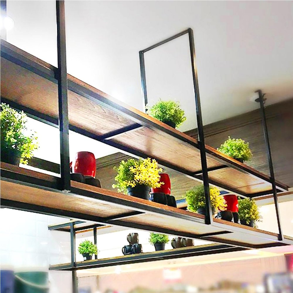 2 Layer Industrial Hanging Shelf Floating Shelves, 80cm/100cm/120cm Flower Stand for Home DecorationsKitchen Bar Storage Organizer Rack/Shelf | Metal Iron + Solid Wood Boards ( Size : 90x30x80cm )