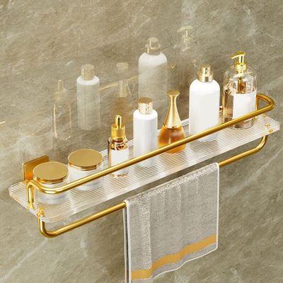 BAHELS Shower Caddy Acrylic Storage Rack, Wall-Mounted No Drilling Wall Mounted Shower Rack, Cosmetic Storage Towel Rack Bathroom Organizer (Color : Double Pole, Size : 40CM)